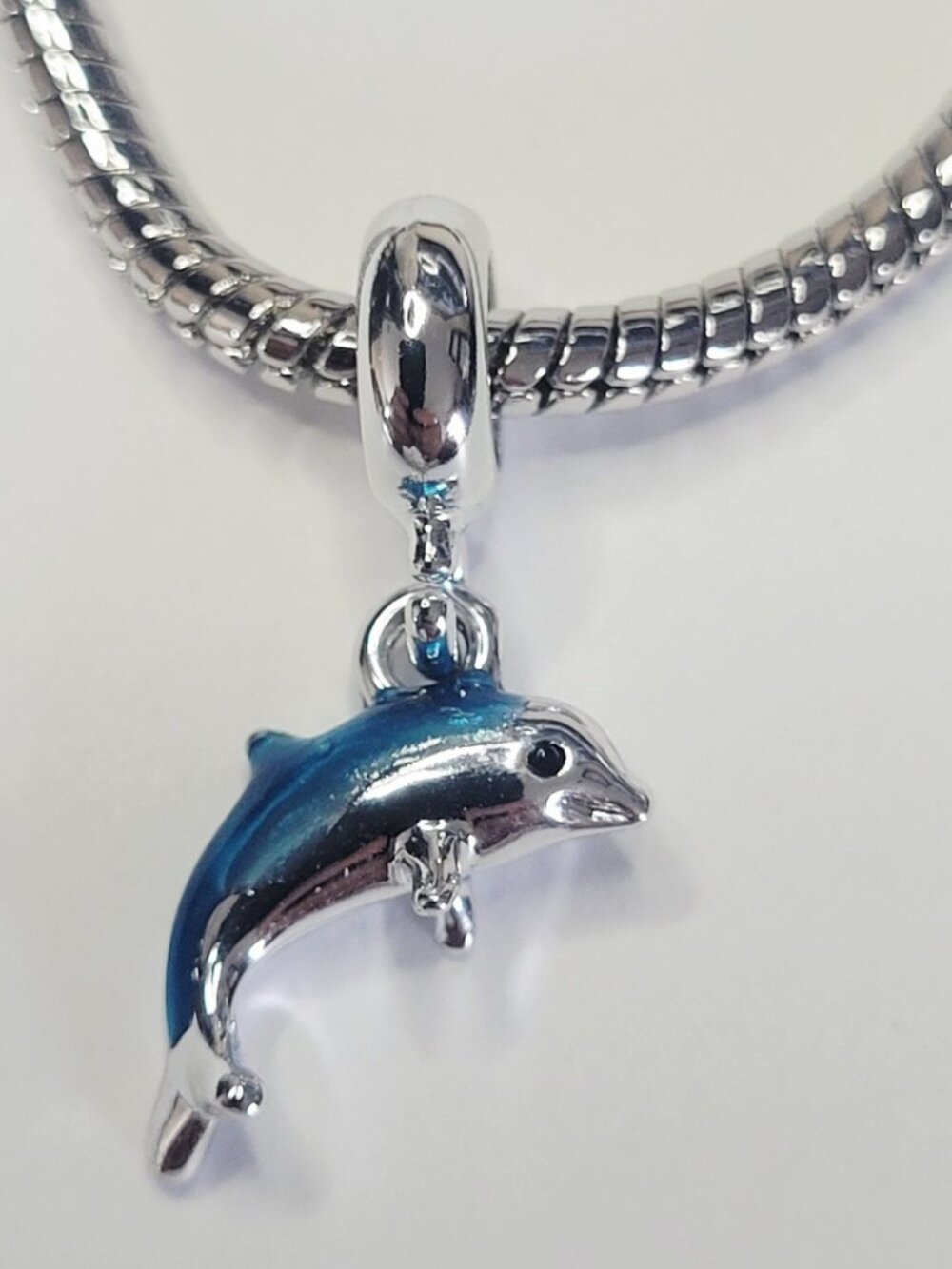NWT For Pandora Charm Bracelets 3D Blue And Silver Color Dolphin Dangle Charm